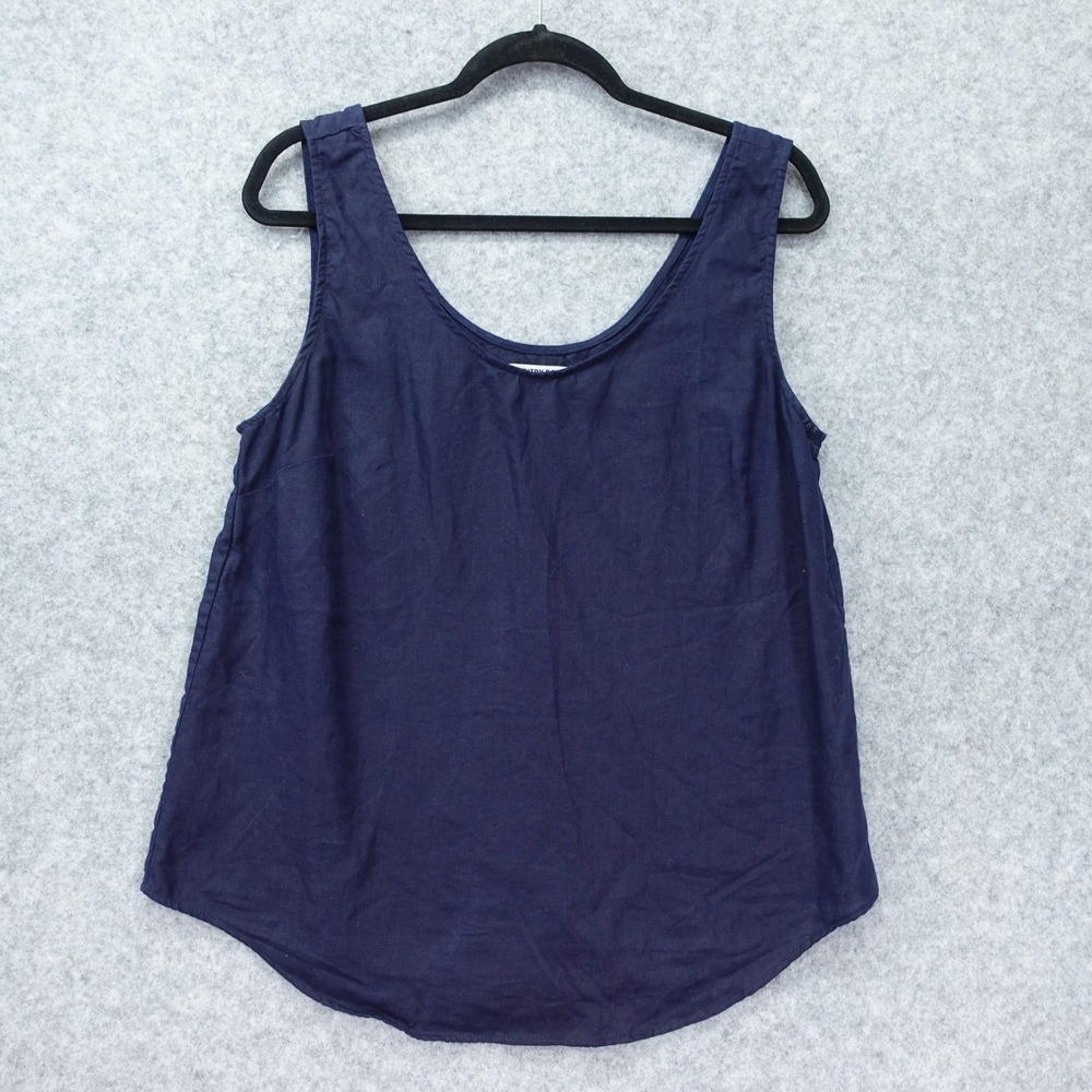 Organic French Linen Tank Top Womens L Navy European Flax Coastal Country Road